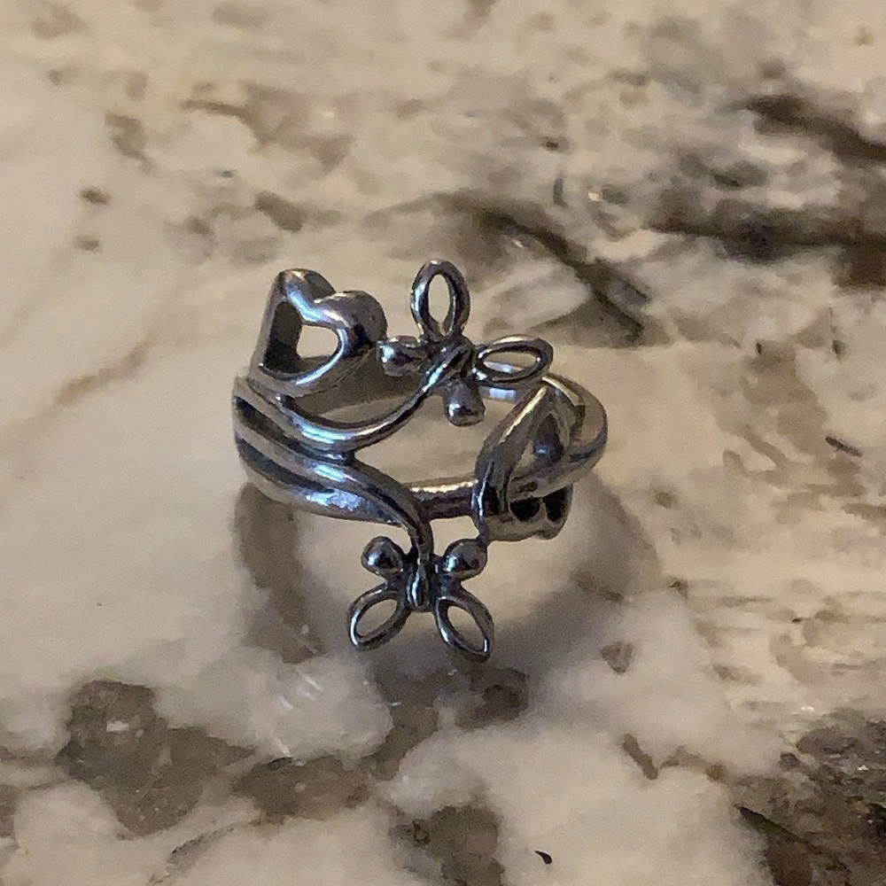 Stainless Steel Butterfly Heart Ring, Approx. Size 7.5